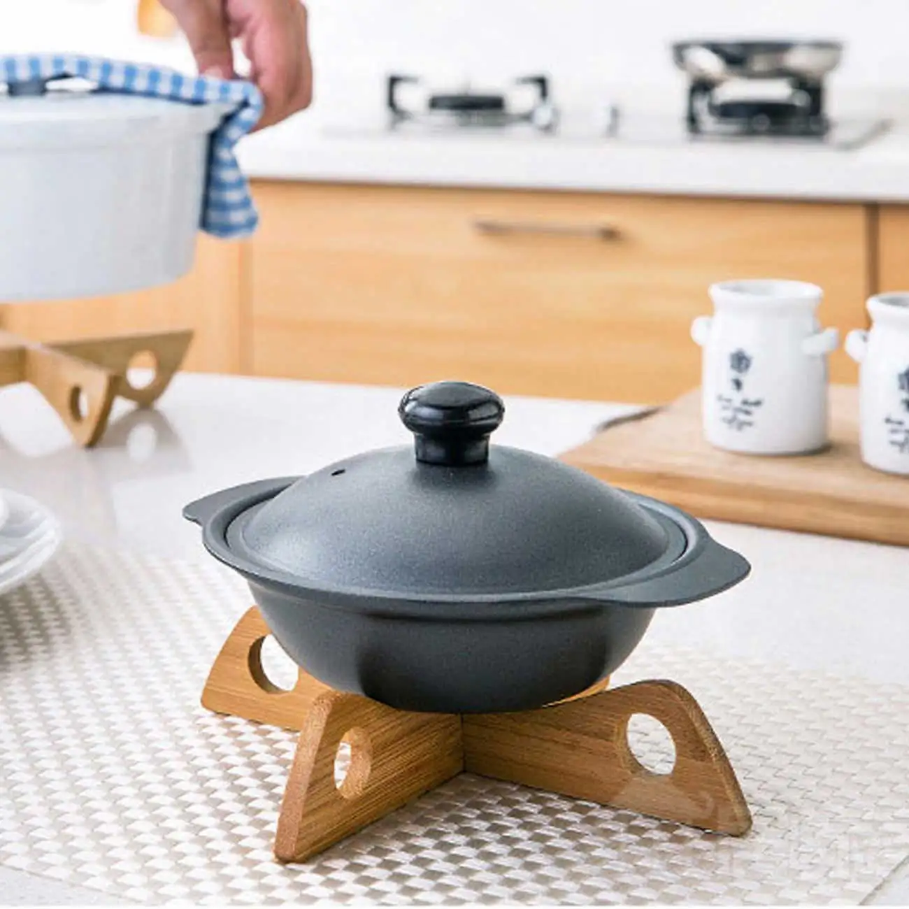 

Bamboo Pot Racks Table Mat Pan Coaster Placemat Cup Pads Detachable Wood Table Holder Mats Drying Dining Heat Resistant Mat
