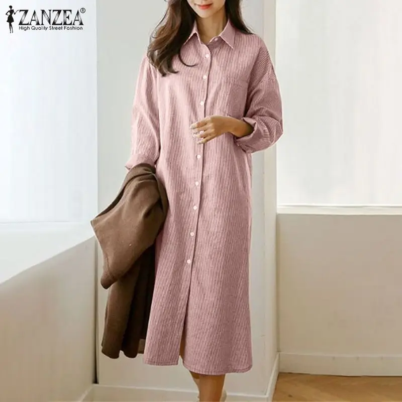 

ZANZEA Women Loose Fashion Robe Femme Autumn Long Sleeve Vestido Fashion Shirt Dress Casual Stylish Street Button Sundress 2021