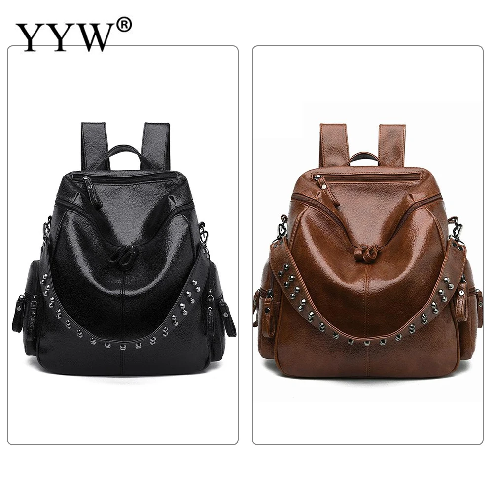 

Женский рюкзак из искусственной кожи с заклепками, вместительный Повседневный дорожный рюкзак унисекс, водонепроницаемая сумка через плечо