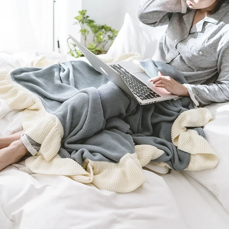 

Элегантное вязаное одеяло с оборками 130*160 см в скандинавском стиле, Мягкое хлопковое покрывало, покрывало для взрослых на диван, воздушное покрывало для кровати, покрывало для постельного белья