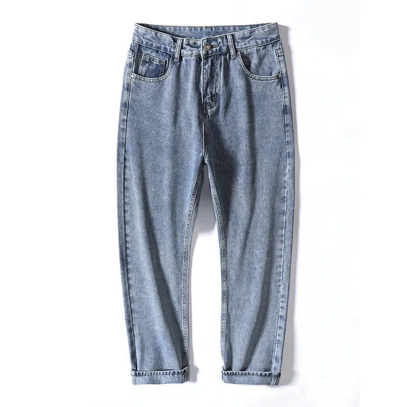 

2021 Straight Harem Jeans Spring Summer Korean Man Loose Denim Trousers Streetwear Male Casual Pants Men's Solid Color MID