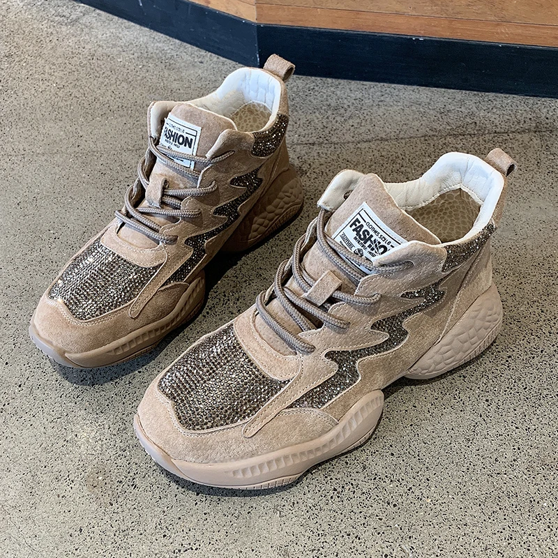 Обувь Для женщин из искусственной замши осень Bling Стразы на шнуровке модная