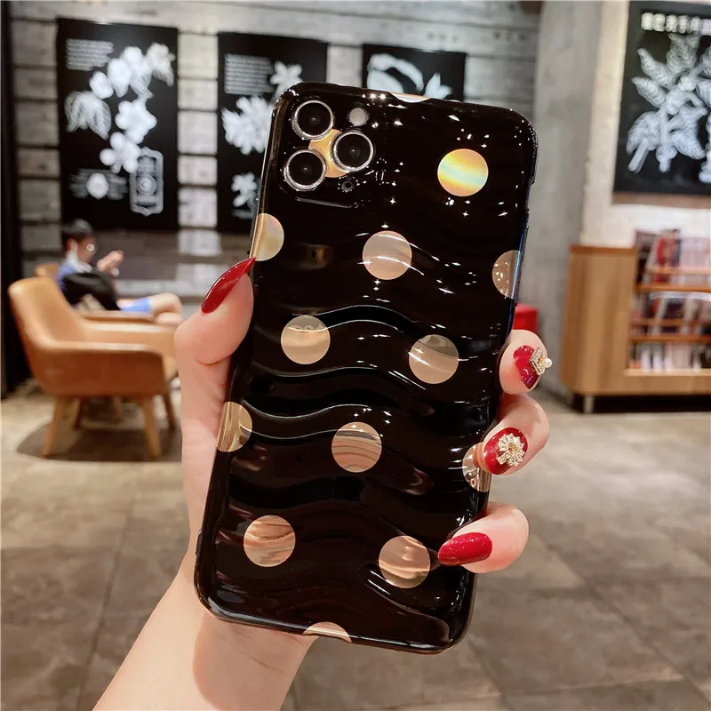 

for iPhone 12 Pro Max Case Luxury Plated Gold Polka Donts XS MAX XR X 7 8 Plus Electroplated Bolinhas 11 Pro SE 2020 12 mini