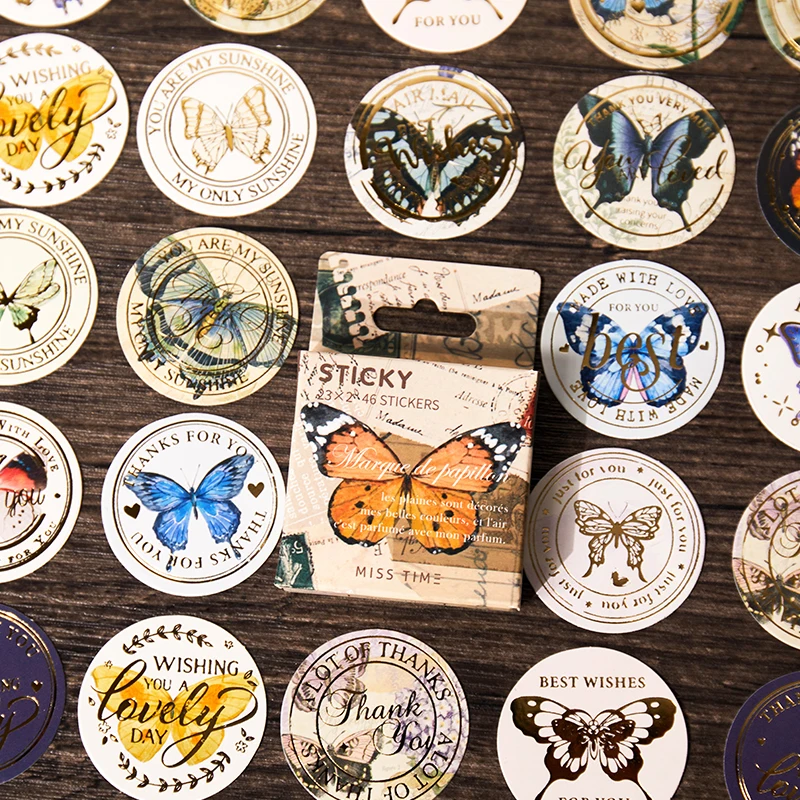 

46 sheets Vintage Butterfly PET Sticker Package DIY Diary Bullet Journal Decoration Sticker Album Scrapbooking School Supplies