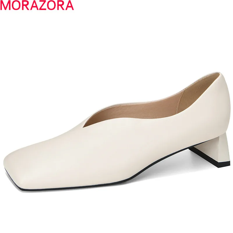 

Женские туфли-лодочки из натуральной кожи MORAZORA, черные офисные туфли-лодочки из натуральной кожи на высоком толстом каблуке, с квадратным н...