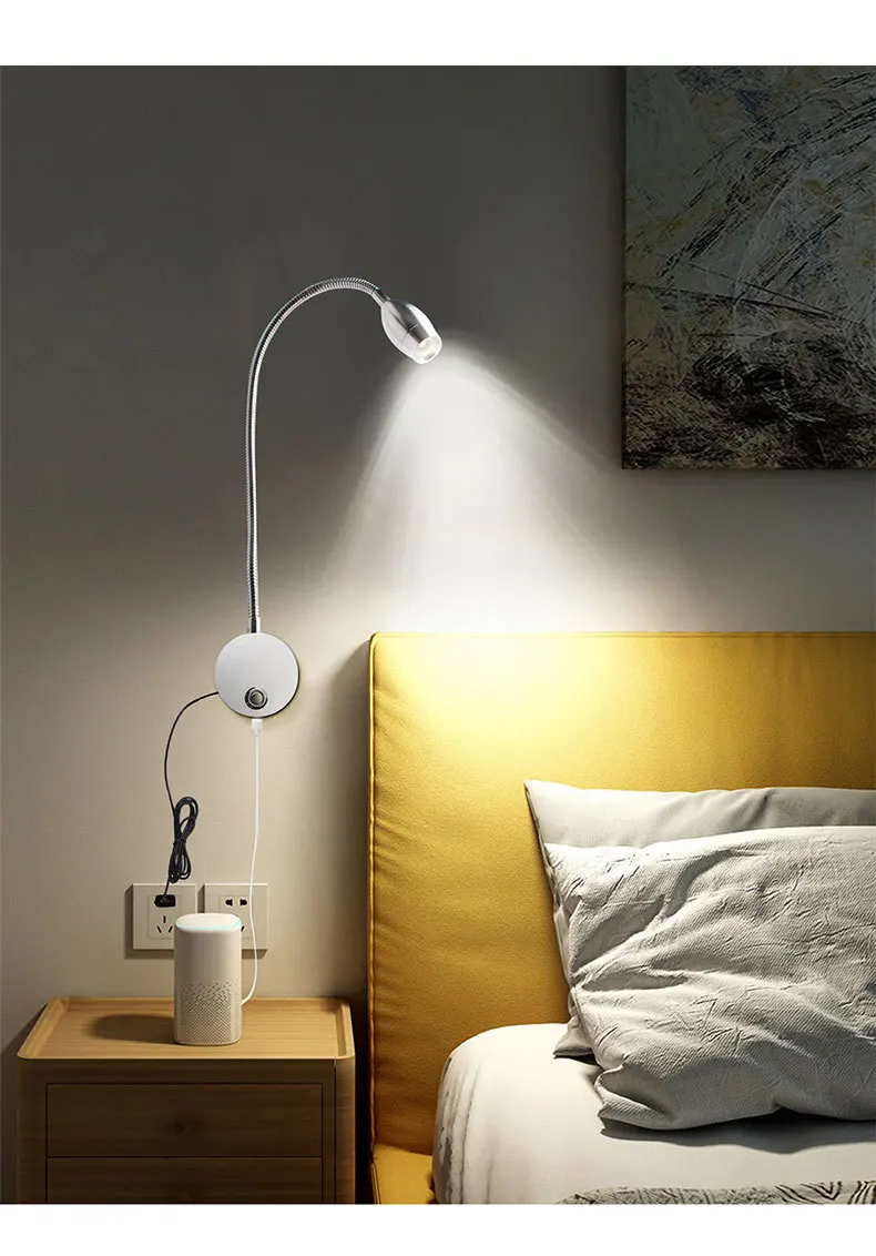 

3W LED Wall Lamp with USB port Touch Dimming Hose Spotlight Hotel Bedroom Kitchen Bedside Reading Light USB Power with Adapter