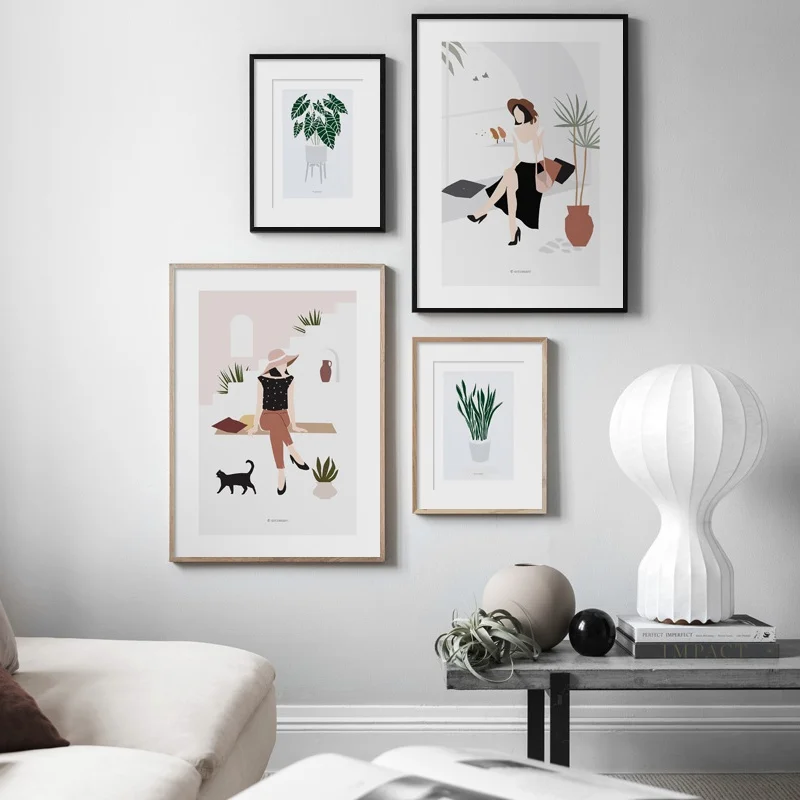 

Bohemian style Abstract Girl Flower Leaf Plant Wall Art Print Paper Canvas Painting Nordic Poster Decor Pictures For Living Room