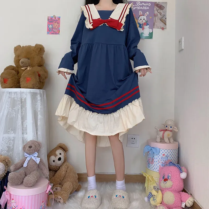 Kawaii/осенние новые японские платья с матросским воротником Милая школьная форма