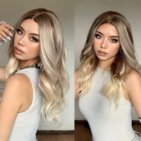 henry margu synthetic ombre wig for women brown blonde highlights natural hair wig middle part long wave wigs heat resistant