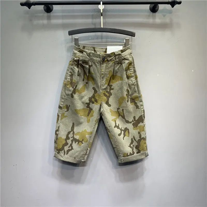 

Модные камуфляжные брюки-карго до колена, женские новые летние тонкие прямые шорты с высокой талией, повседневные женские короткие джинсы, ...