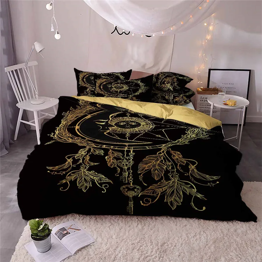 HELENGILI 3D Bedding Set Golden Sun Moon Print Duvet cover set lifelike bedclothes with pillowcase bed home Textiles #TJ-1 | Дом и сад