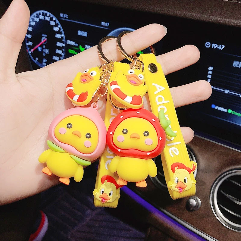 

Cartoon Cute duckling Doll Metal Keychain Peach lemon watermelon Trinket Girl Boy Pendant Bag Car Key Ring Jewelry Lanyard Gift