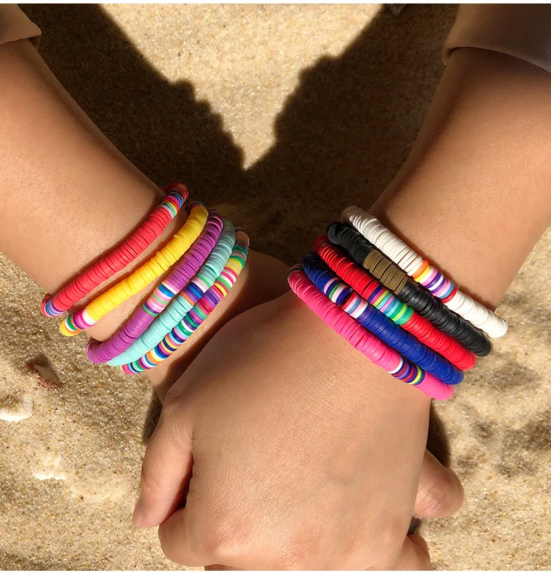 Перерабатываемые браслеты из полимерной глины с дисковыми бусинами вощеные