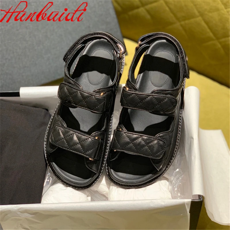

Women's Sandals Genuine Leather Women's Shoes Designer Luxury Hook&Loop Sandals Shoes For Women Ins Fashion Beach Sandals 2021
