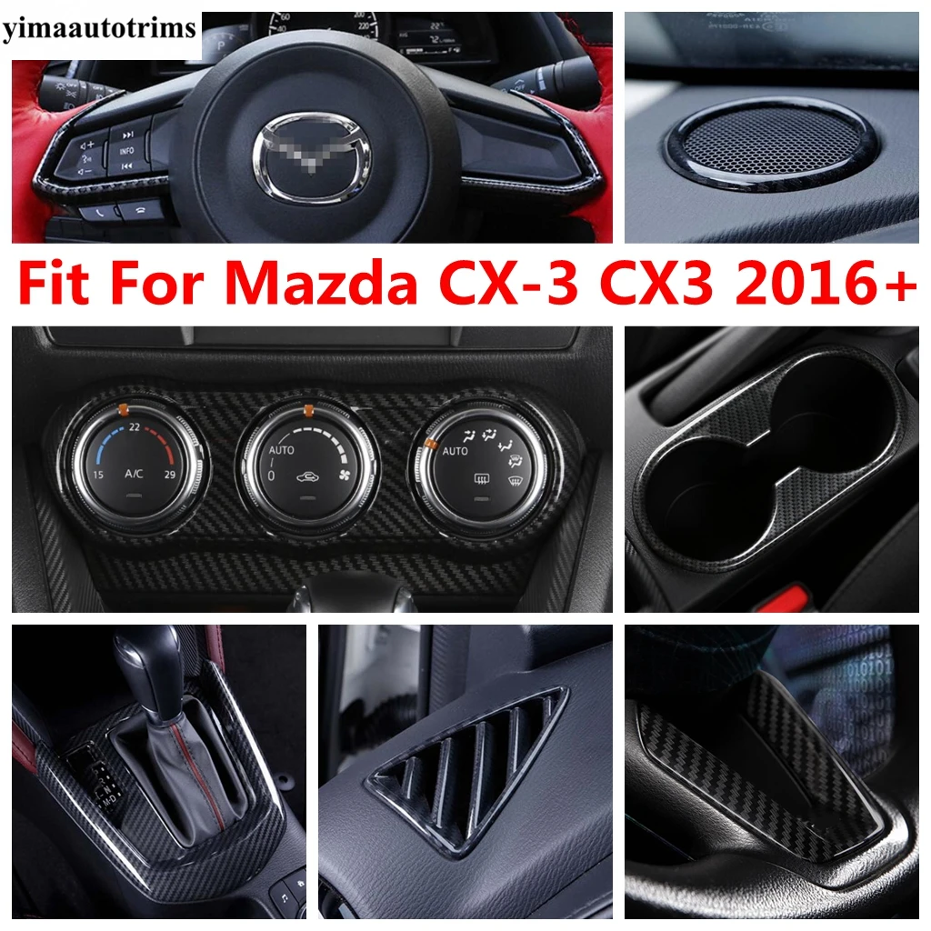 Dashboard Air AC Speaker Steering Wheel Gear Panel Cover Trim For Mazda CX-3 CX3 2016 - 2021 Carbon Fiber Interior Accessories