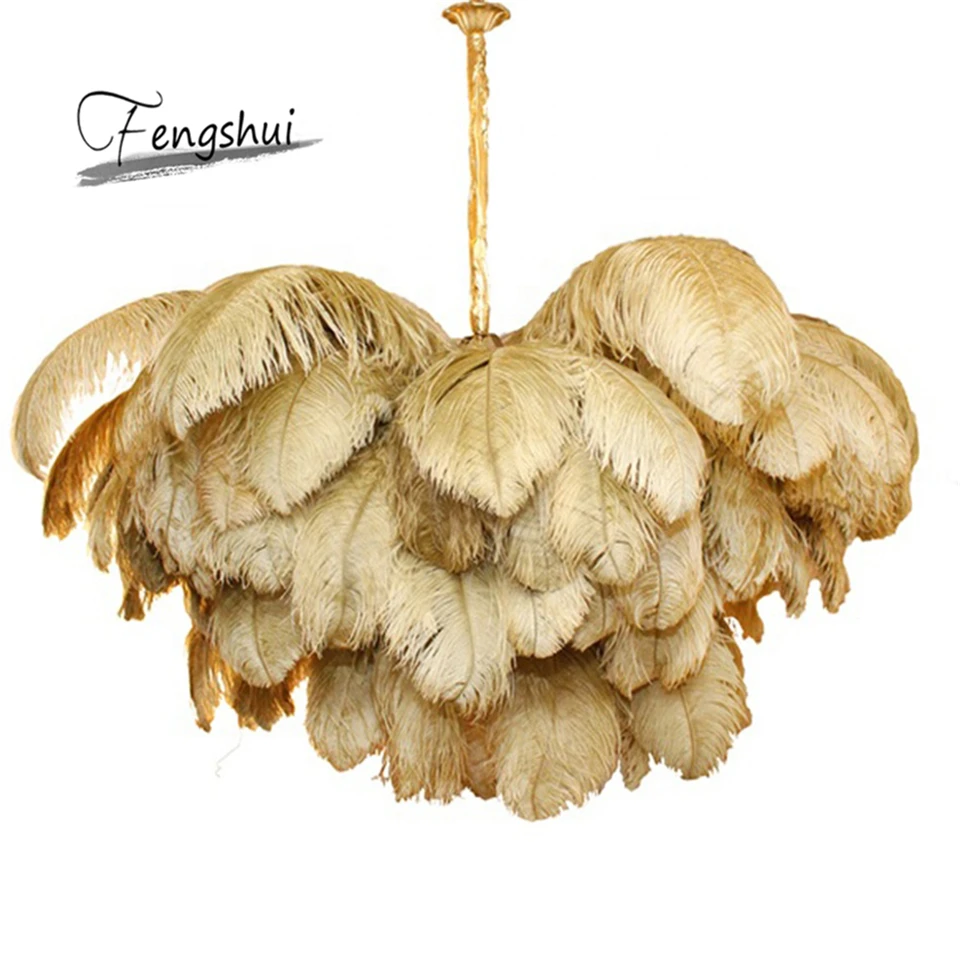 

Nordic Ostrich Feather luxury Pendant Lights Lighting Villa Model Room Art Hanging Lamp Living Room Decor Pendant Lamp Lustres