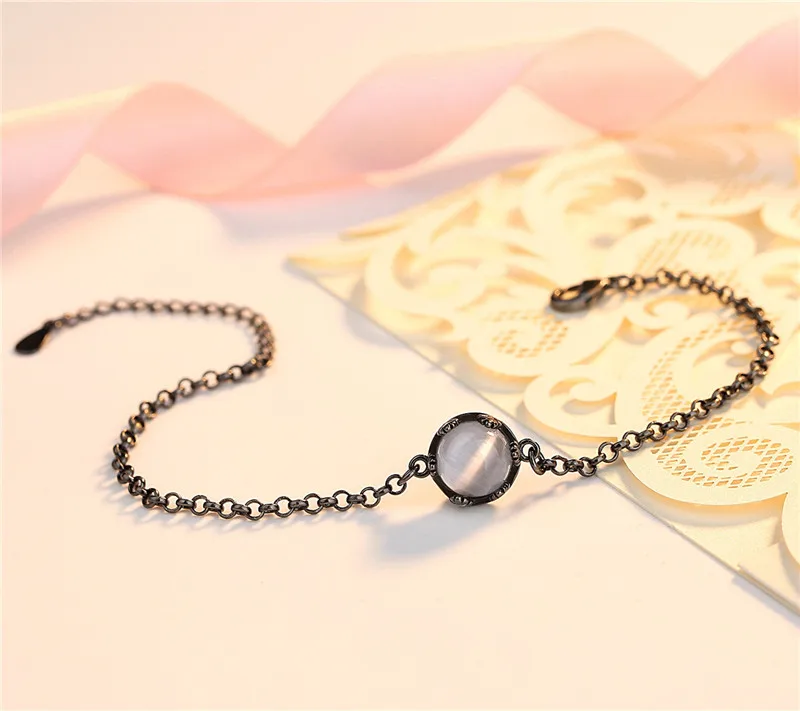 Женский винтажный браслет с цепочкой черный из стерлингового серебра 925 пробы