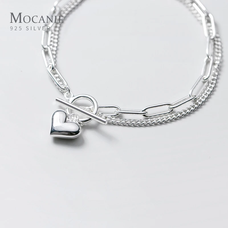 

Mocanie Romantic Hearts Double Chain 925 Sterling Silver Geometric Bracelet for Women Wedding Engagement Party Fine Jewelry Gift