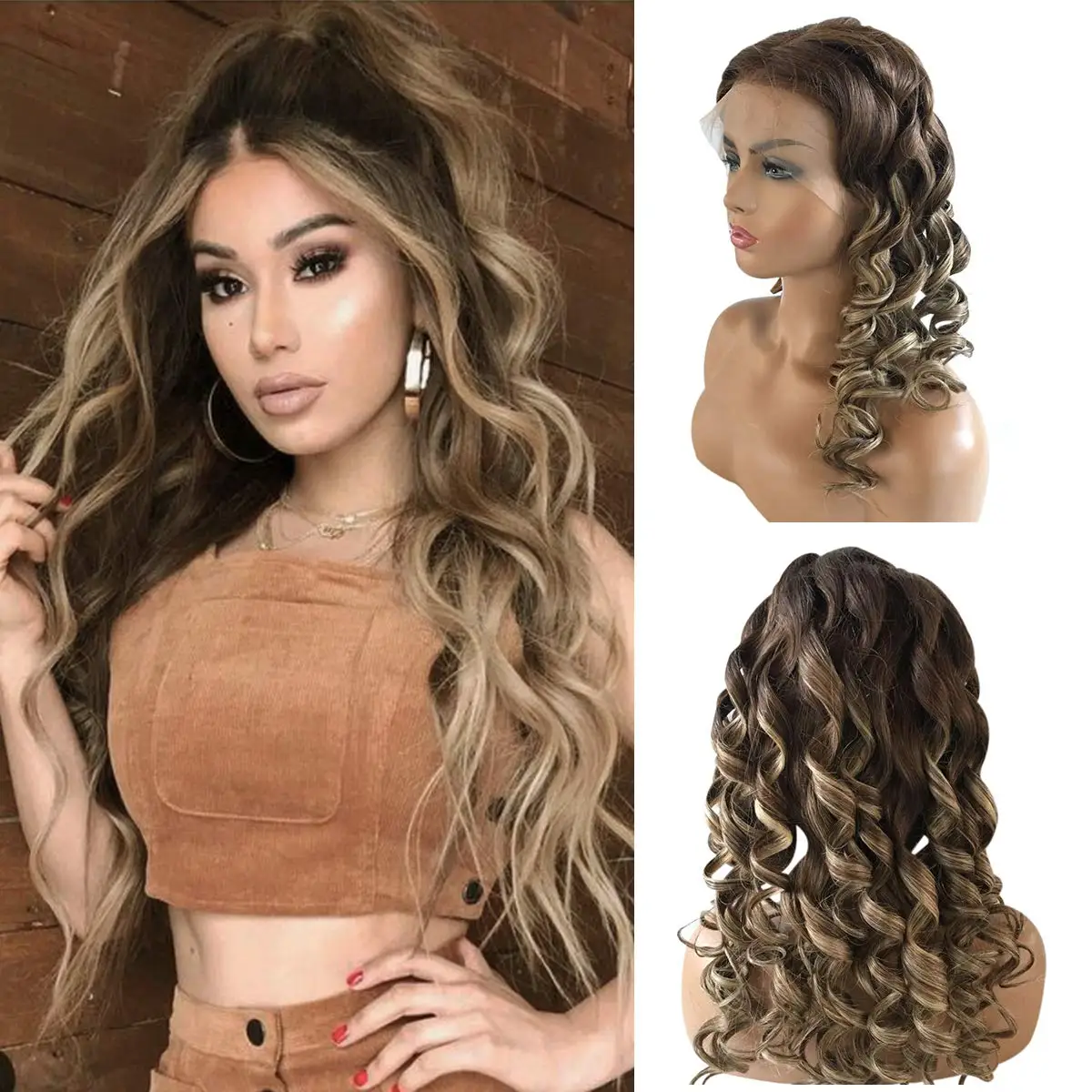 Highlight Loose Wave Free Part Human Hair Wigs Ombre Glueless Wavy 13x4 Pre Plucked Lace Front Side Part Wig For Black Women