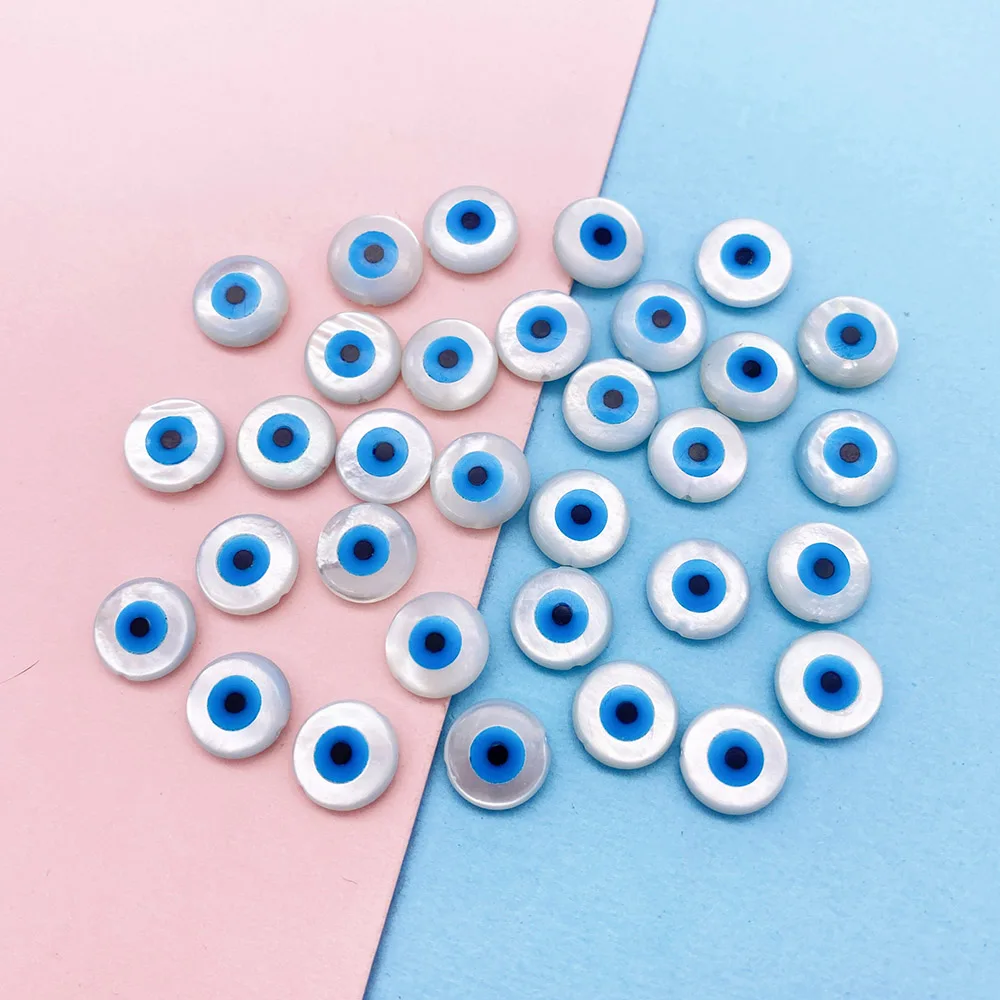 

1pcs Natural Sea Shell Evil Eye Shell Beads DIY Necklace Bracelet Jewelry Making Supplies Accessories Double Sided Blue Round