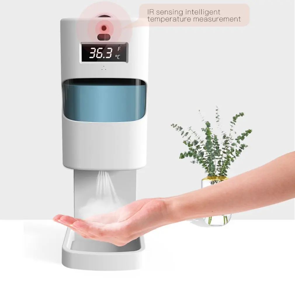 

Infrared Digital Thermometer with 1100ml Hand Sanitizer Dispenser Sensitive Distance Sensor Wall Mounted Temperature Scanner