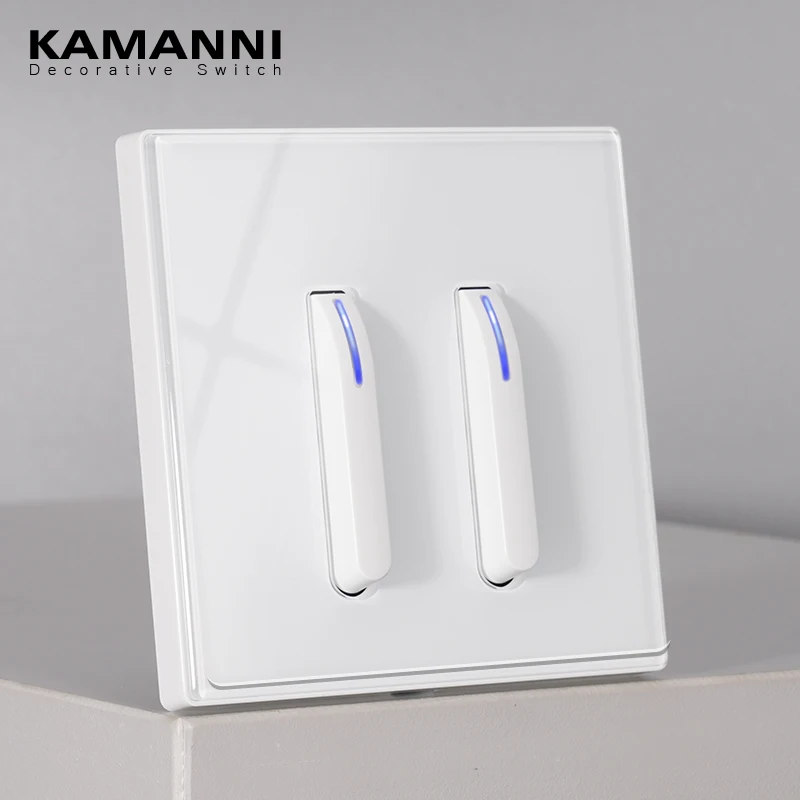 

KAMANNI Luxury Light Switch LED Indicator Crystal Tempered Glass Piano Key Model design White Push Botton Wall Switches 220V New