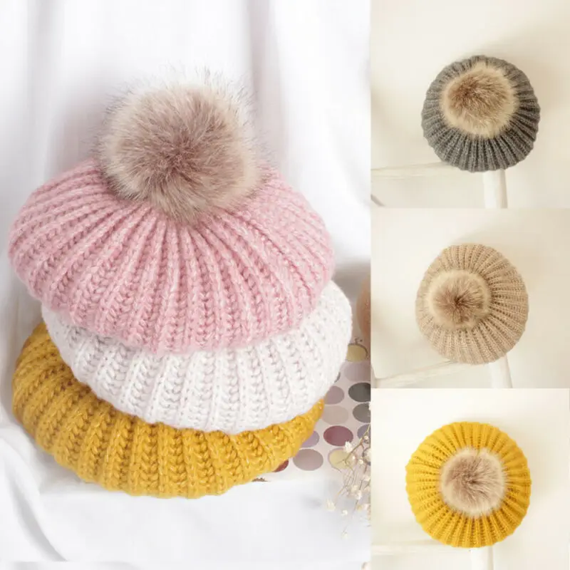 Симпатичный помпон берет с помпонами шапка унисекс детская зимняя теплая