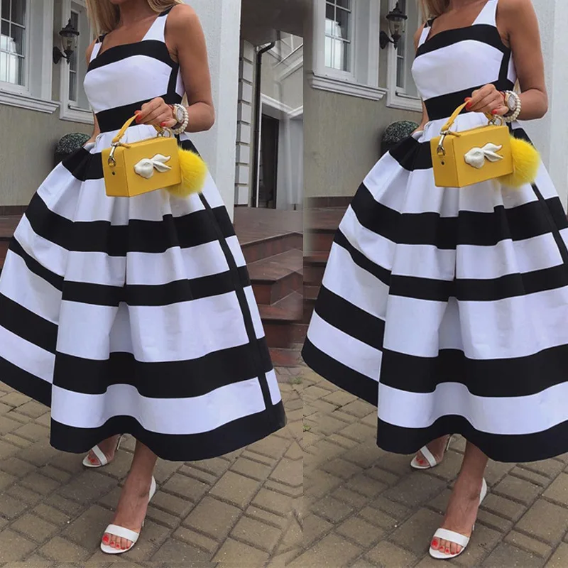 Пикантная обувь в полоску на бретельках богемное Макси платья для Для женщин