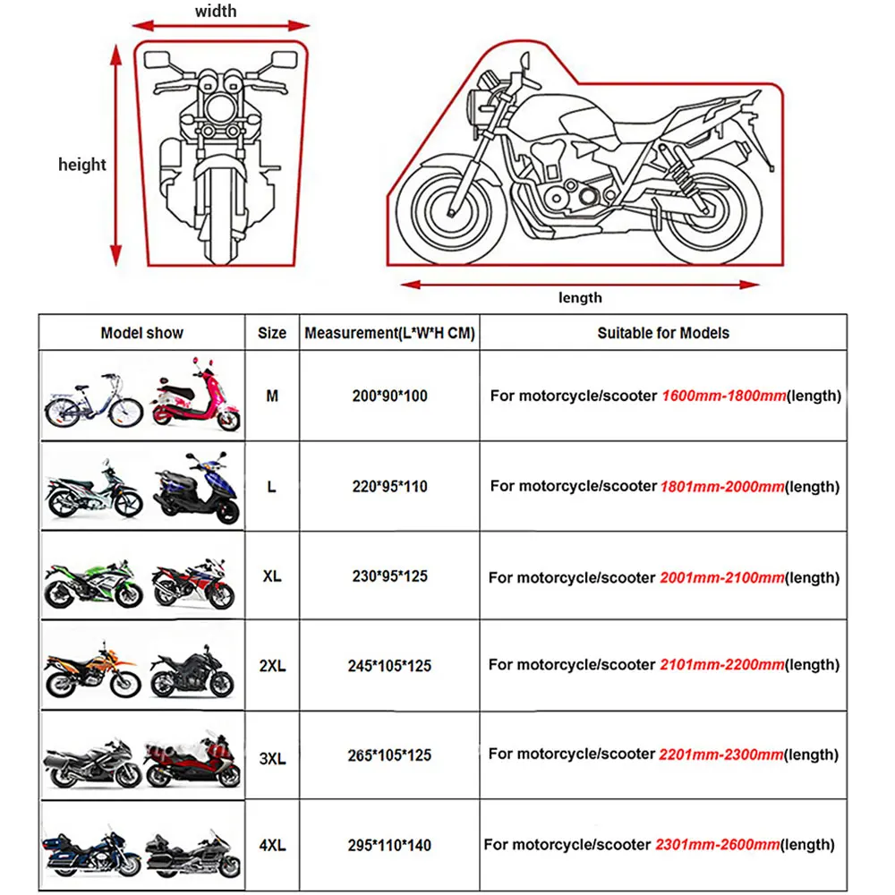 

Red Motorcycle Cover Waterproof Dustproof UV Protective Outdoor Indoor Lock-holes Design Motorbike Biker Rain Covers Coat