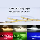 Гибкая светодиодная лента COB 12V 24V красный зеленый синий линейный канат без пятен 5 мрулон ширина 8 мм 480 светодиодов 45 Вт Холодный теплый естественный белый