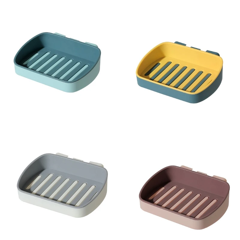 

27RE Creative Soap Box Wall-mounted Suction Cup Soap Dish Free Punch Double Drain Rack Storage Holder Bathroom Accessories