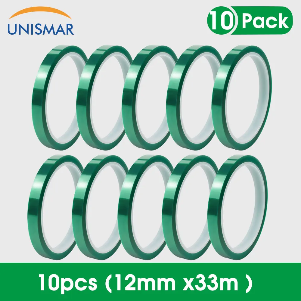 

10PK 33M Green PET Tape 12mm High Temperature Shielding Tape for PCB Solder Plating Insulation Protection Powder Coating Tape