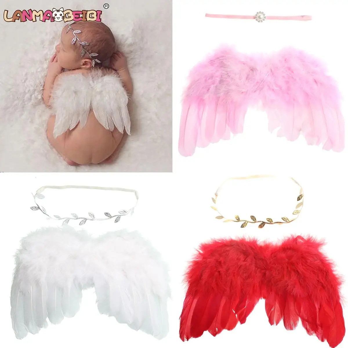 

Реквизит для фотосъемки новорожденных 0-3 м Детская повязка на голову повязка для волос с крыльями из перьев ангела, реквизит для детской фот...