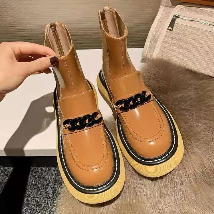 

2021winter rear zipper new flat bottom Gothic designer snow boots locomotive women's shoes thick bottom casual ankle boots Mujer