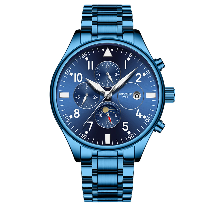 

2020 BOYZHE Male Steampunk Sport Complete Calendar Men's Watches Moon Phase Top Brand Luxury Mechanical Wristwatch Montre Homme
