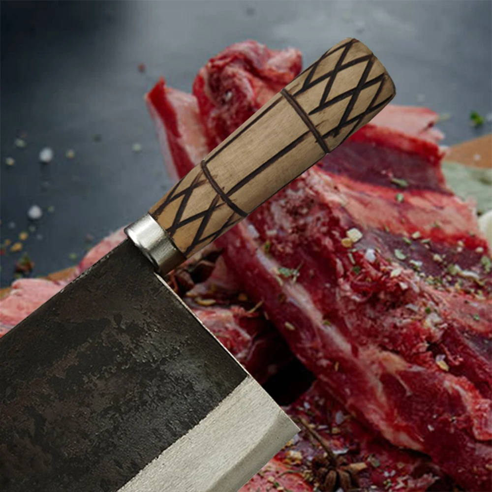 

Handmade Forged Butcher Knife Professional High Carbon Steel Chinese Knife Meat Cleaver Kitchen Knives