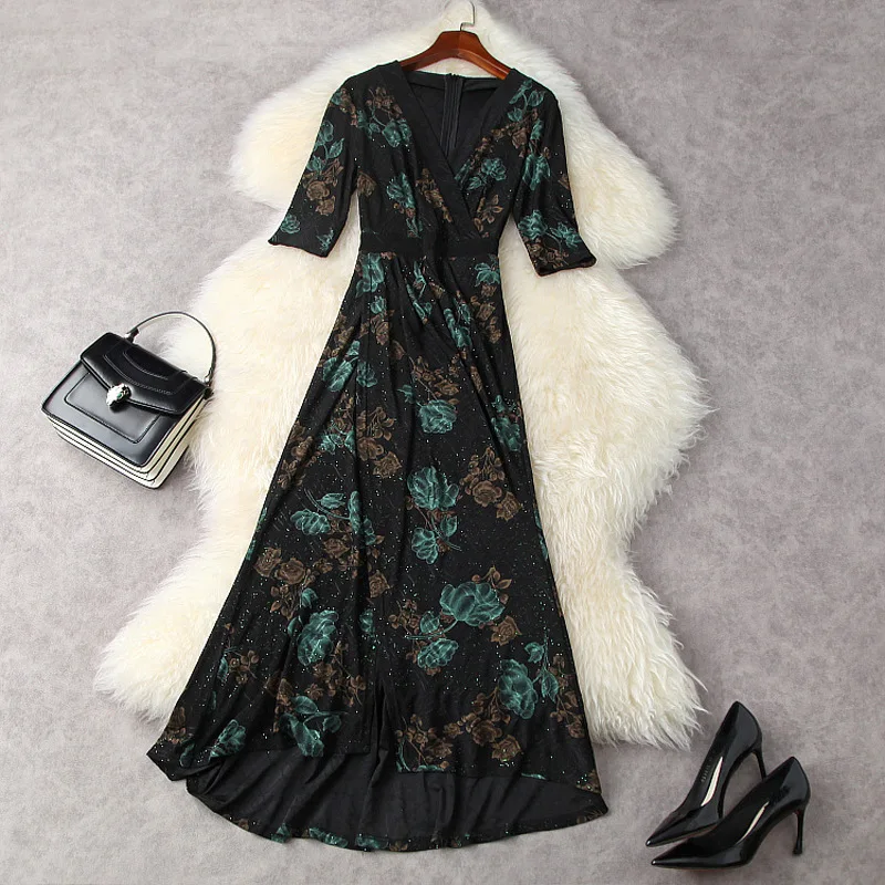 

Женское длинное асимметричное платье, праздничное платье макси с цветочным принтом, с разрезом спереди, лето 2021