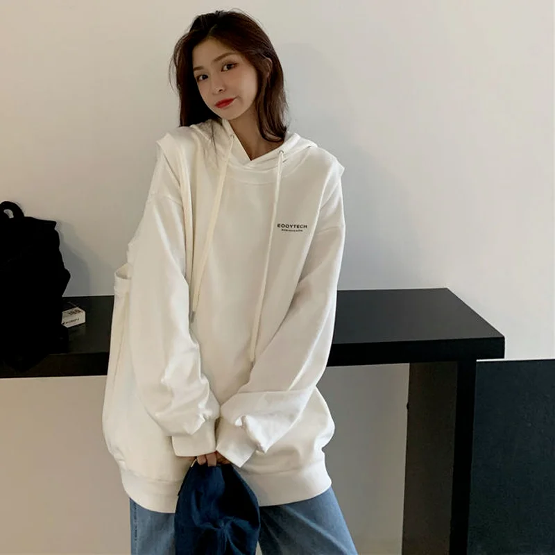 Комплекты женские с капюшоном повседневные Простые весенние мешковатые уличные