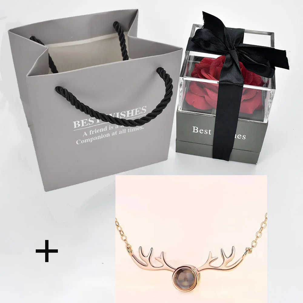 box with necklace 19 Unfade цветок Роза шкатулка с сюрпризом 100 языков я люблю тебя ожерелье необычный подарок для матери подруги - Цвет: box with necklace 19