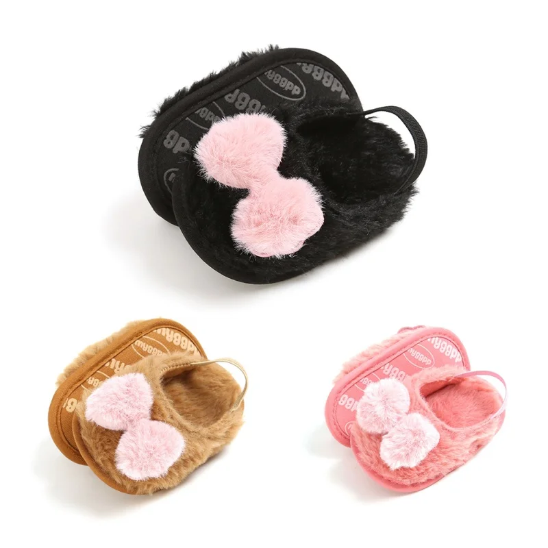 Милые плюшевые мягкие шлепанцы без шнуровки для маленьких девочек Сандалии на