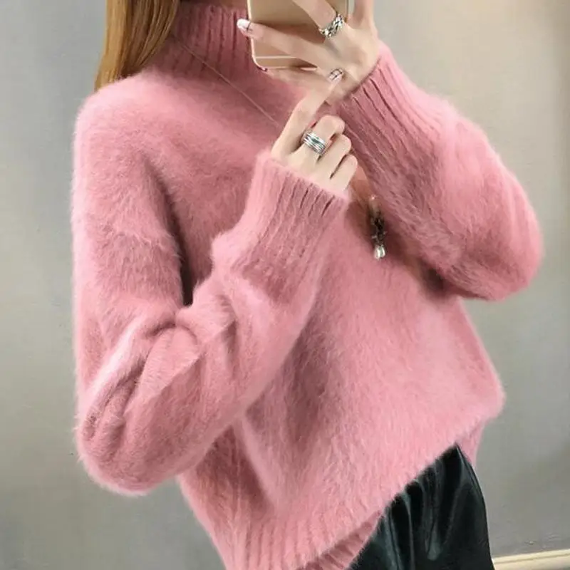 

Sweater Women's Base Shirt New Style Winter Thick Loose-Fit Mock-Neck Sweater
