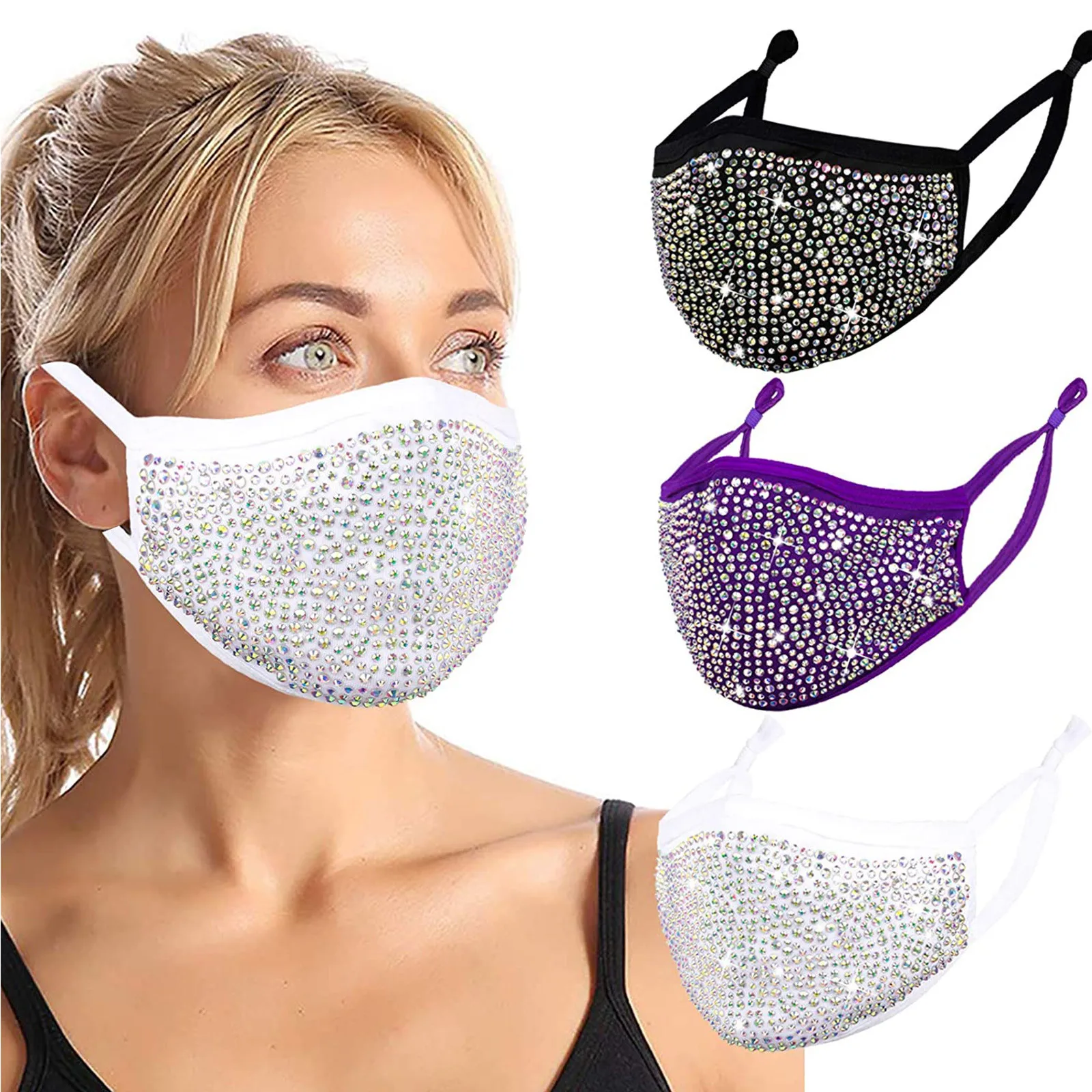 Модный комплект из 3 предметов к требованиям заказчика Сверкающие стразы маска