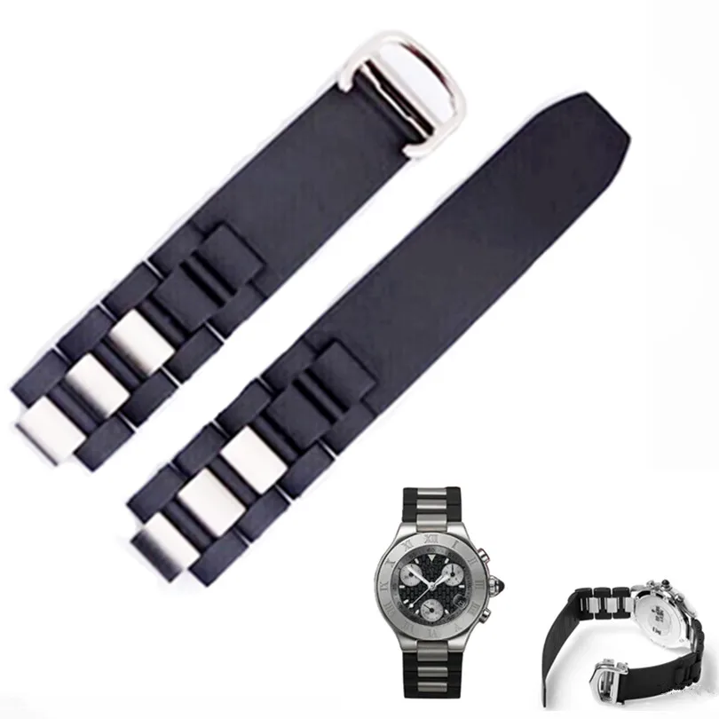 For 21 Chronoscaph Autoscaph New Rubber And Stainles Steel 20 X 10 mm Black Watch Strap Band Silver Gold RoseGold Buckle Clasp
