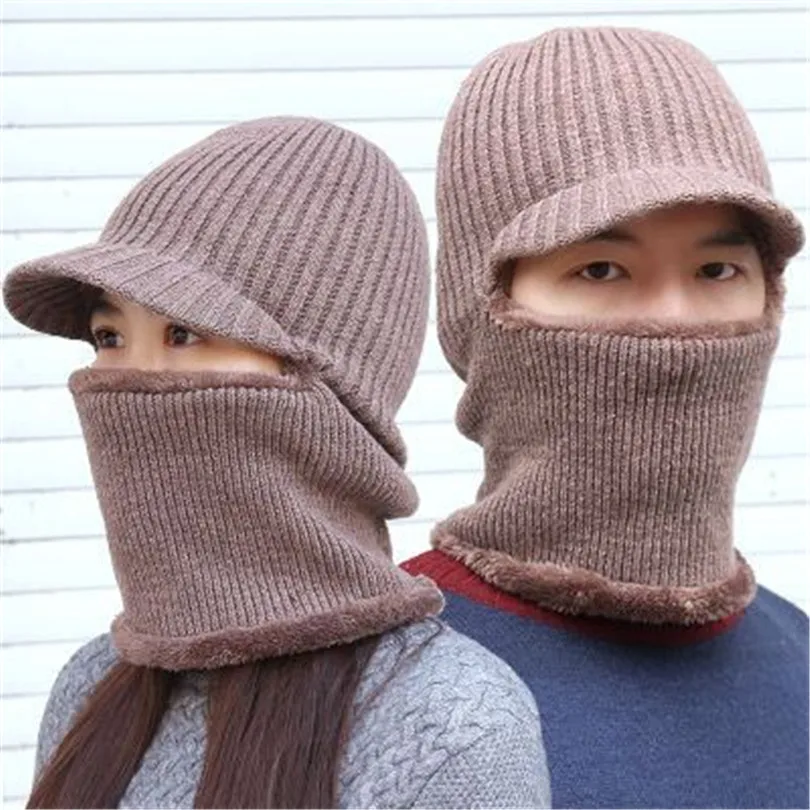 

INDJXND Women's Knitted Hat Scarf Caps Neck Warmer Winter Splicing For Men Women Skullies Beanies Warm Fleece Cap 8 Colors Mask