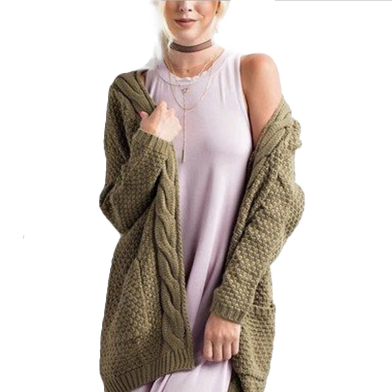 Женский Повседневный вязаный кардиган Серый Свободный белый свитер верхняя