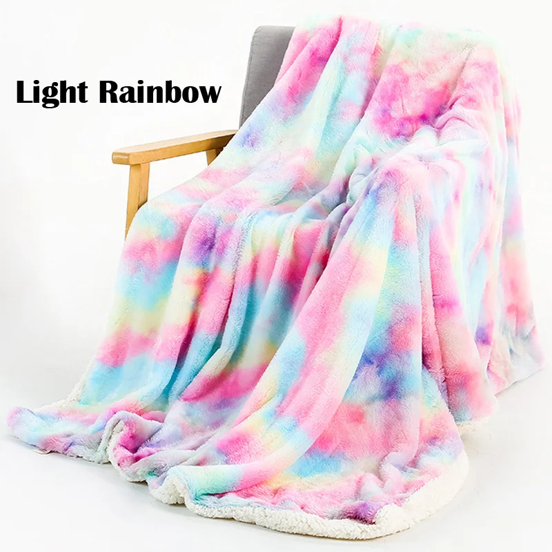 

1x European Style Rainbow Tie-dye Plush Sofa Blanket Super Soft Warmth and Fluffy Nap Blanket Bedding 130x160cm/160x200cm