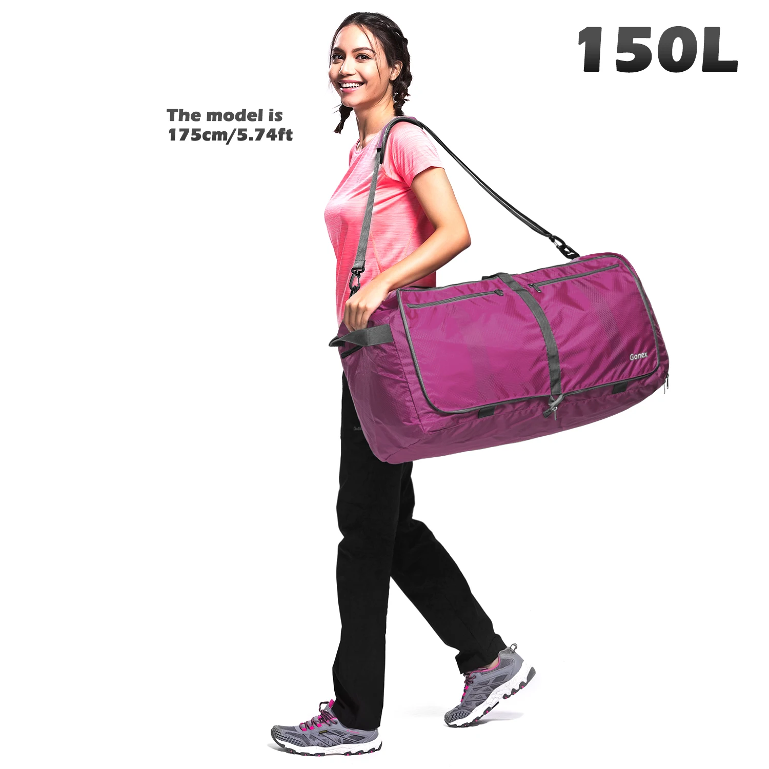 Rose Red 150L Gonex 100 л дорожная сумка для багажа 210D нейлоновая Женская и мужская дорожная сумка для путешествий Сверхлегкая складная сумка для отдыха и деловой поездки - Цвет: Rose Red 150L
