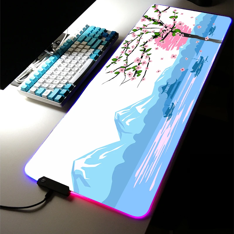 

Mount Fuji RGB LED Light Gaming Accessories Keyboard Desk Mat Japanese Style Carpet Rugs Led Pink Large MousePad for CSGO LOL