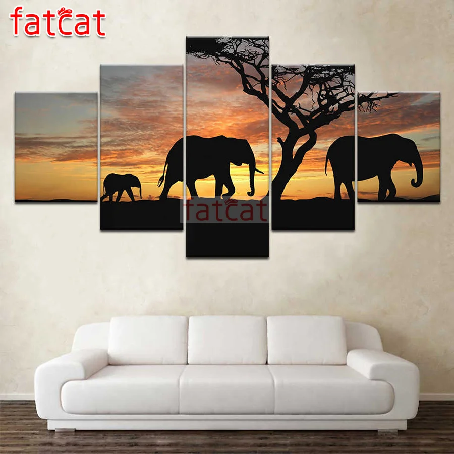 

FATCAT Sunset elephant Animals 5 Piece Diy Diamond Painting Full Square Round Mosaic Embroidery Sale Needlework Decor AE2475