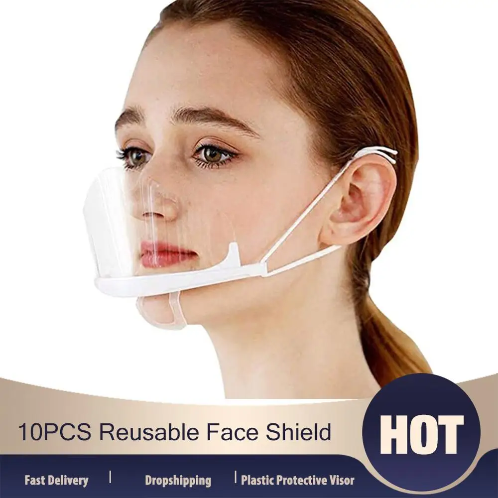 10PCSReusable защитный лицевой щиток Пластик прозрачный козырек Еда гигиены